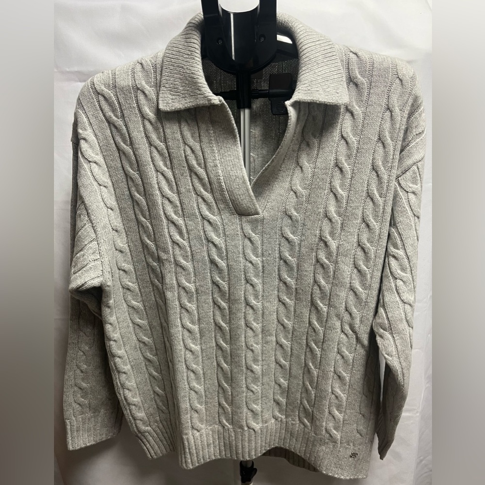 Sunday Best Light Gray Cable Knit Collared Sweater